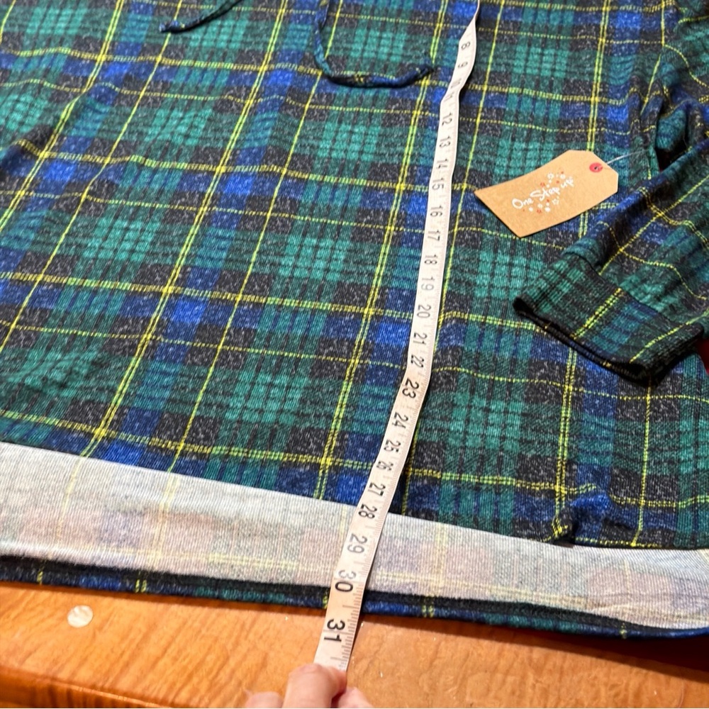 GREEN BLACK YELLOW wide PLAID HOODIE NEW sweater Cozy Vibes Tunic Women’s  2xl - Picture 7 of 12